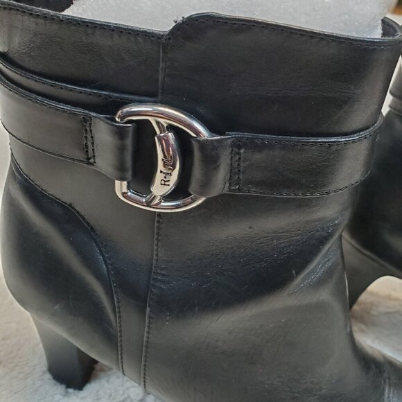Lauren Ralph Lauren Mandy Black Leather Zipper Pull On Heeled Ankle Boot 9.5 B - Picture 7 of 11